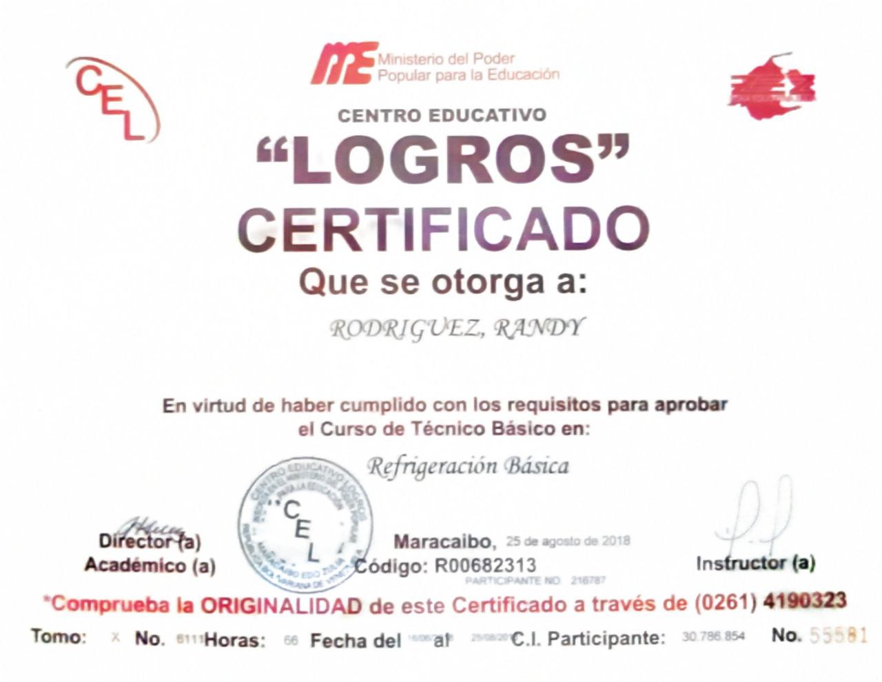 Certificado Refrigeracion